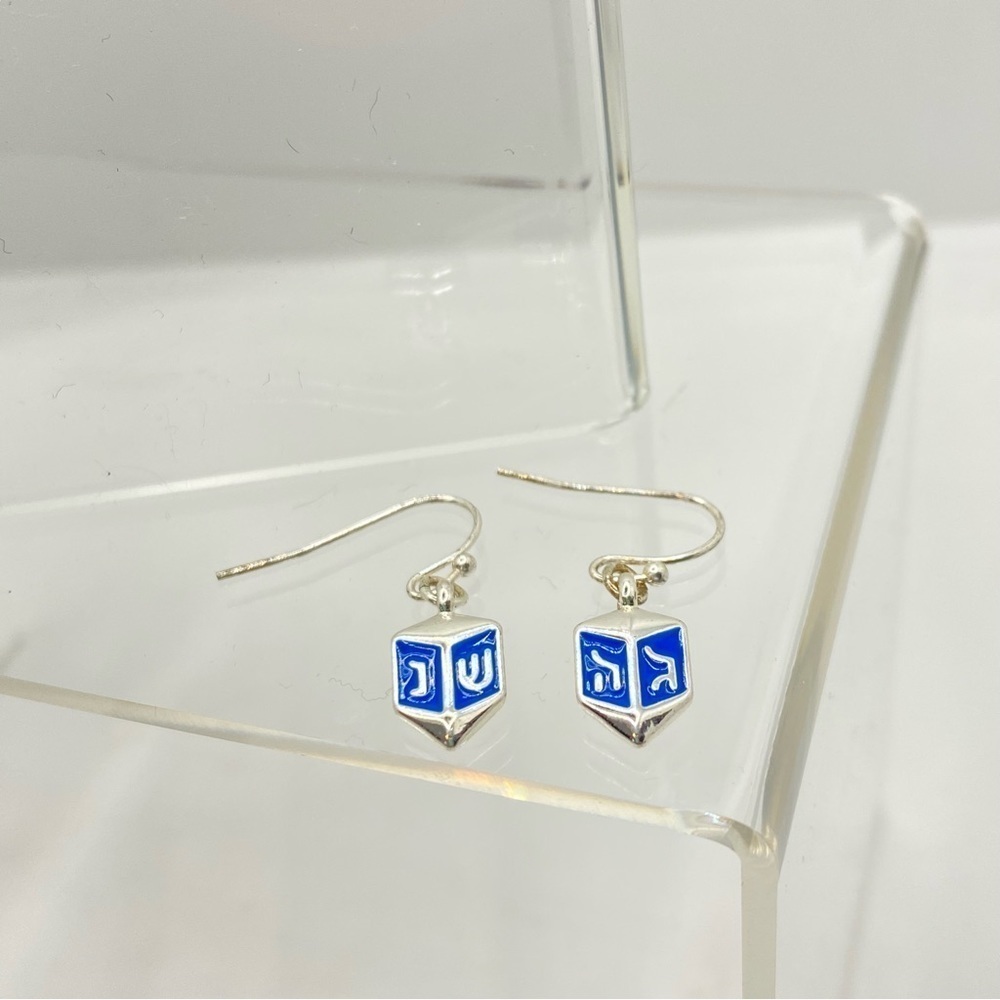 Avon Silver-Tone & Blue Dreidel Pierced Earrings - Picture 2 of 6